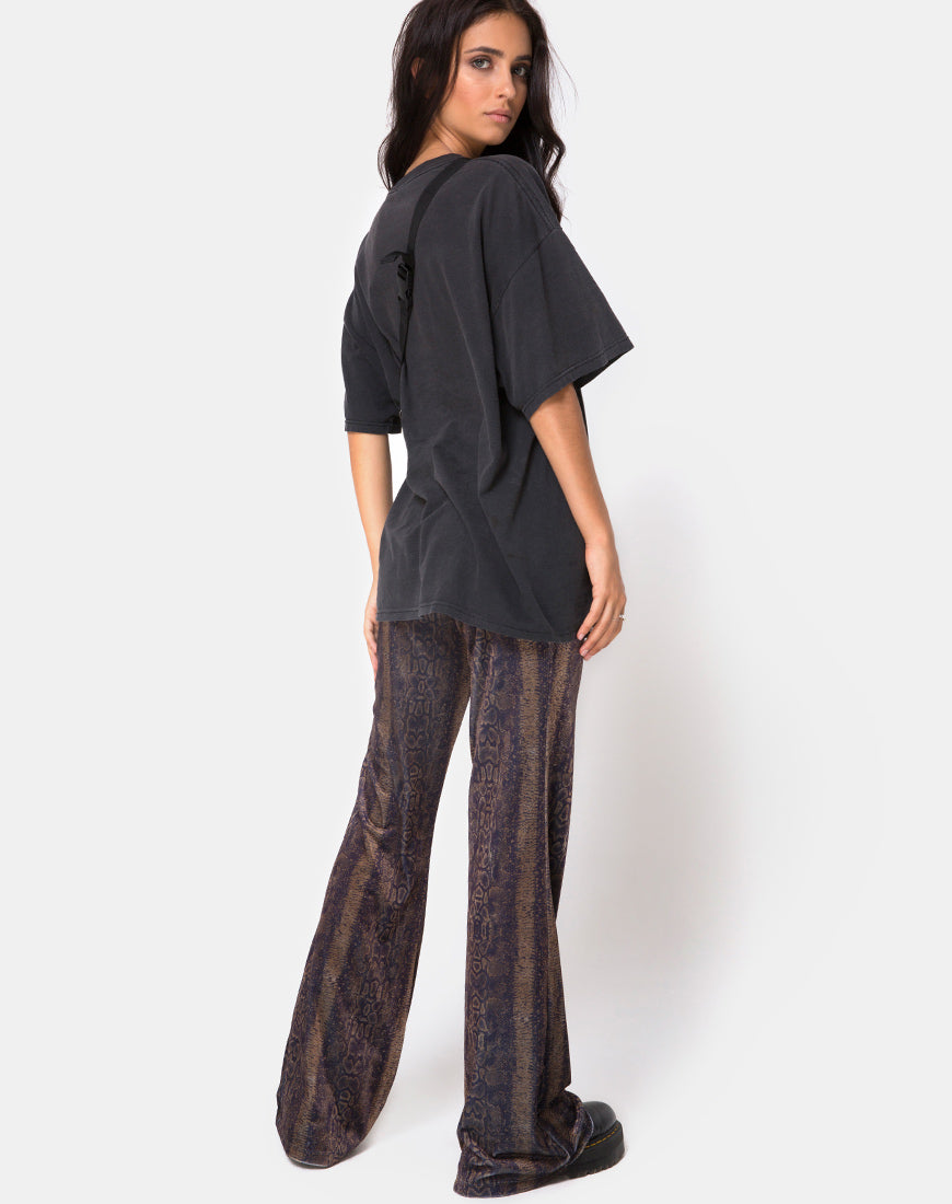 Herlom Flare Trouser in Velvet Brown Snake-Nico Sky