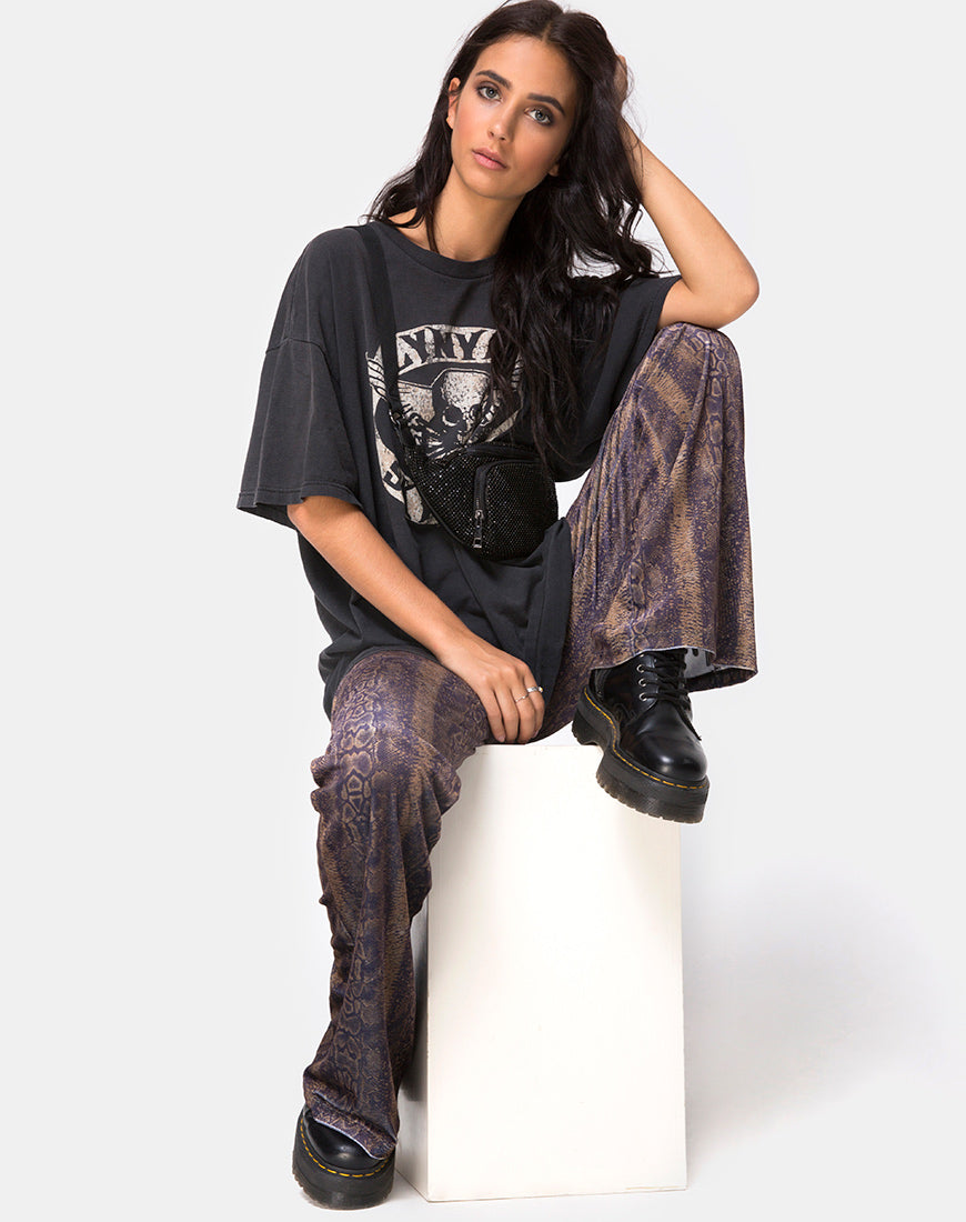 Herlom Flare Trouser in Velvet Brown Snake-Nico Sky