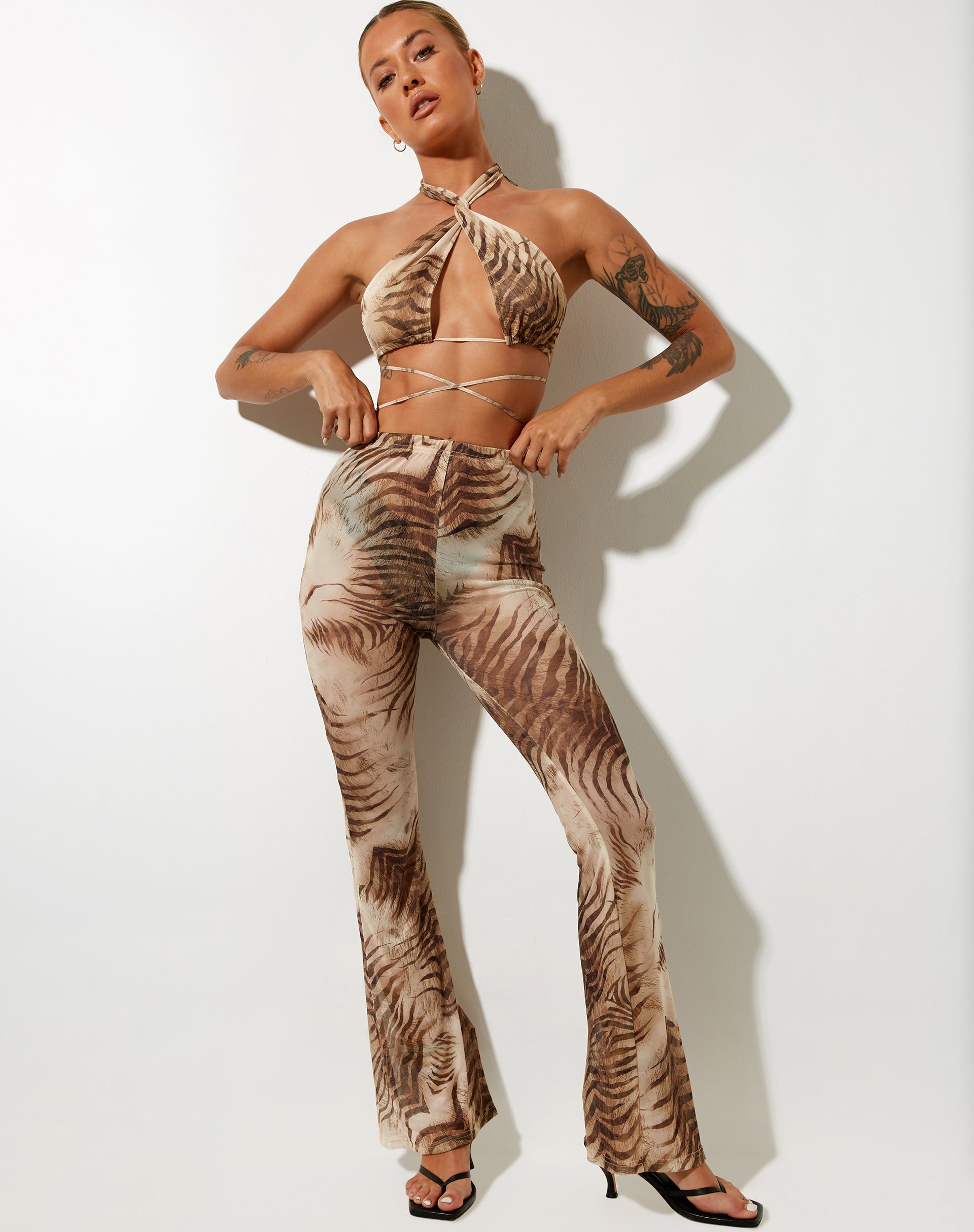 Herlom Flare Trouser in Tiger Brown-Nico Sky