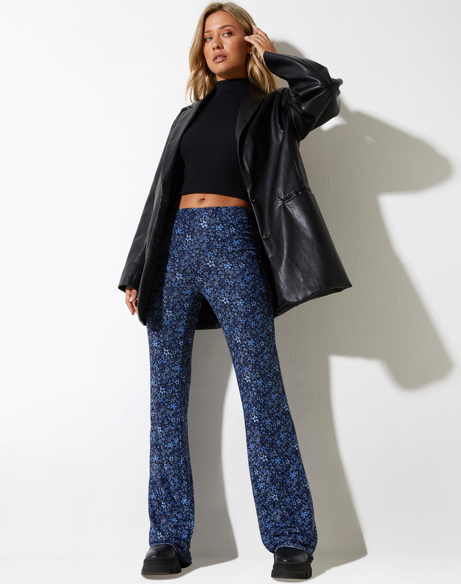 Herly Flare Trouser in Flower Garden Blue-Nico Sky
