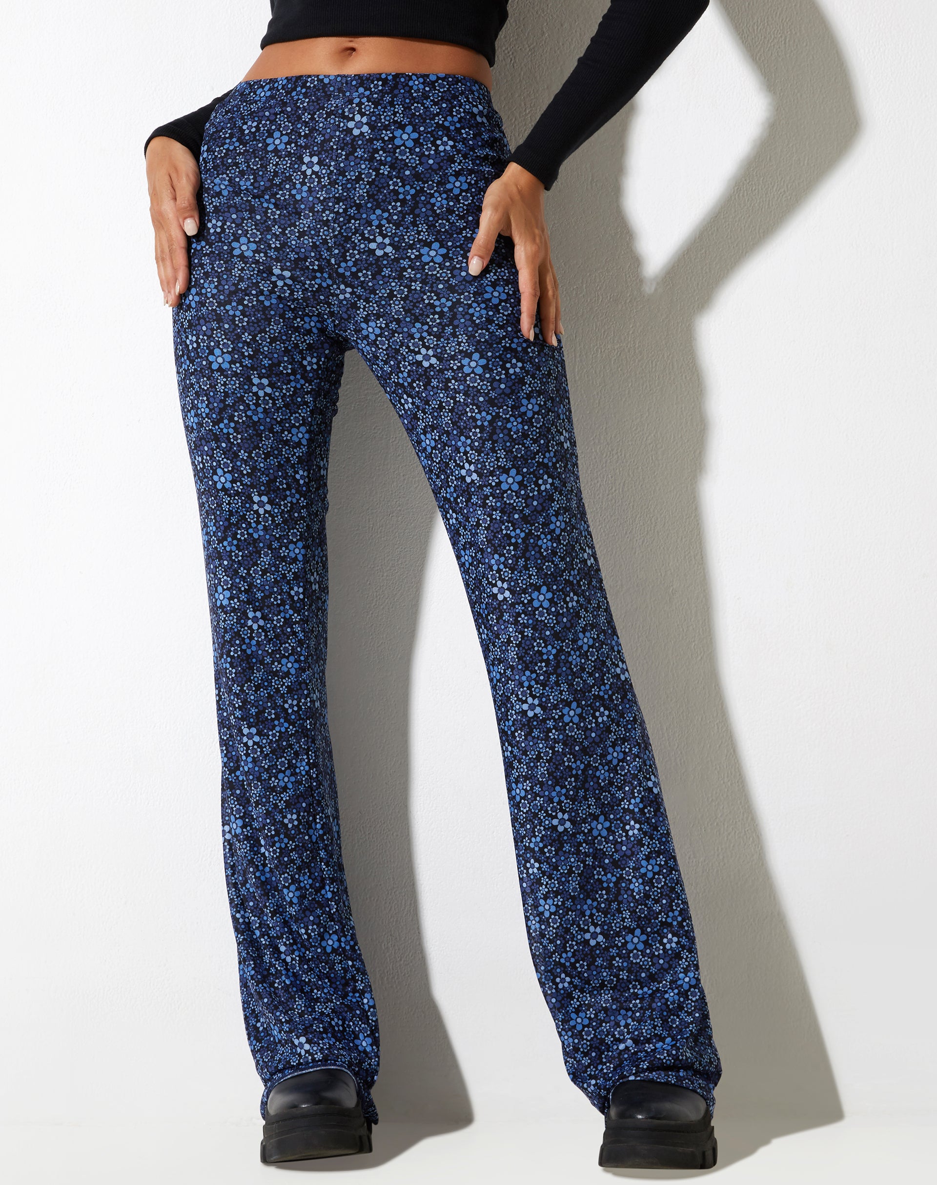 Herly Flare Trouser in Flower Garden Blue-Nico Sky