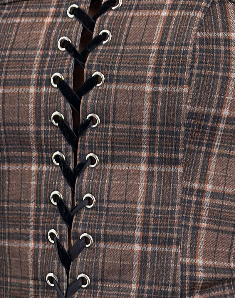 Heska Lace Front Corset Top in Brown Check-Nico Sky