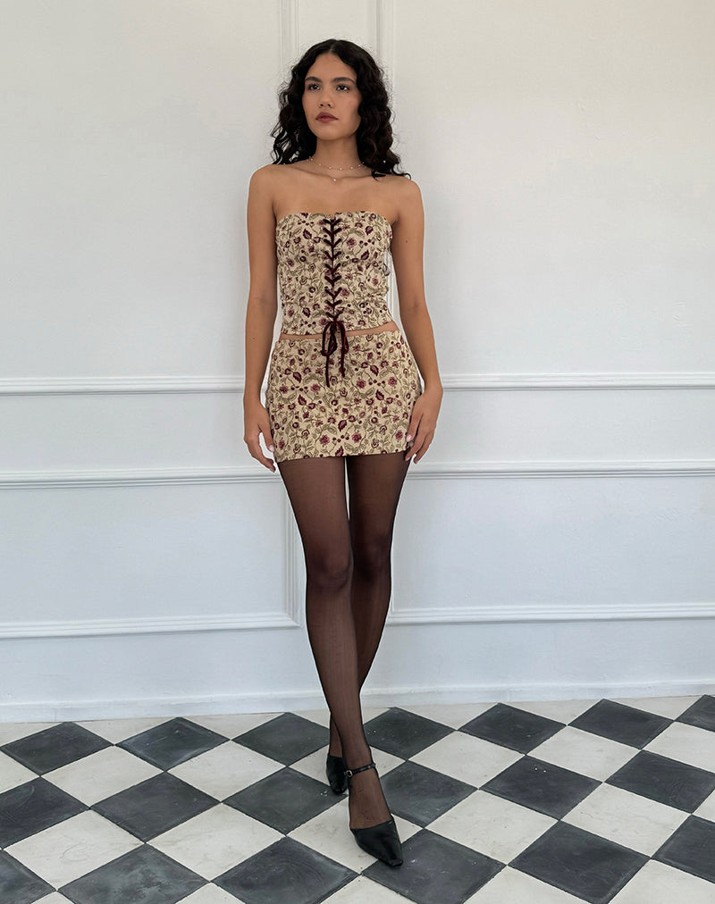 Heska Corset Top in Botanical Taupe-Nico Sky