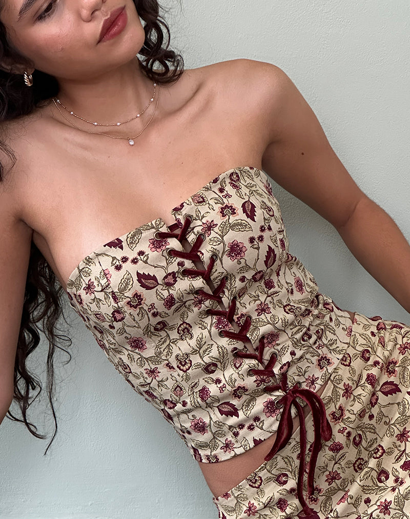 Heska Corset Top in Botanical Taupe-Nico Sky