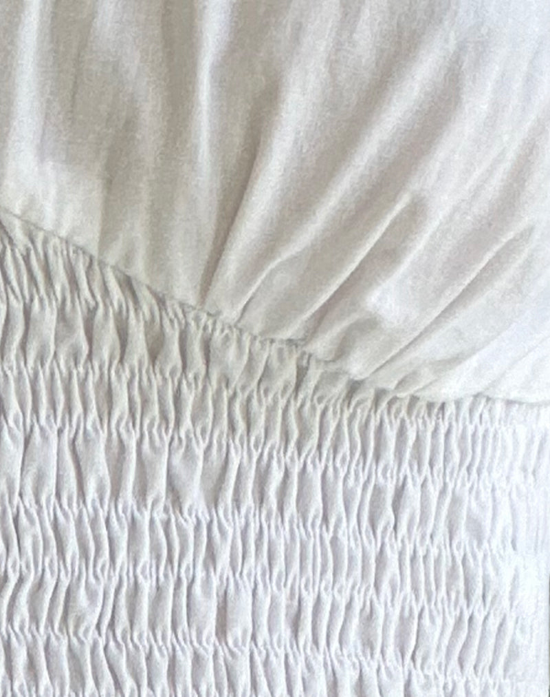 Hevalis Plunge Shirred Top in Poplin White-Nico Sky