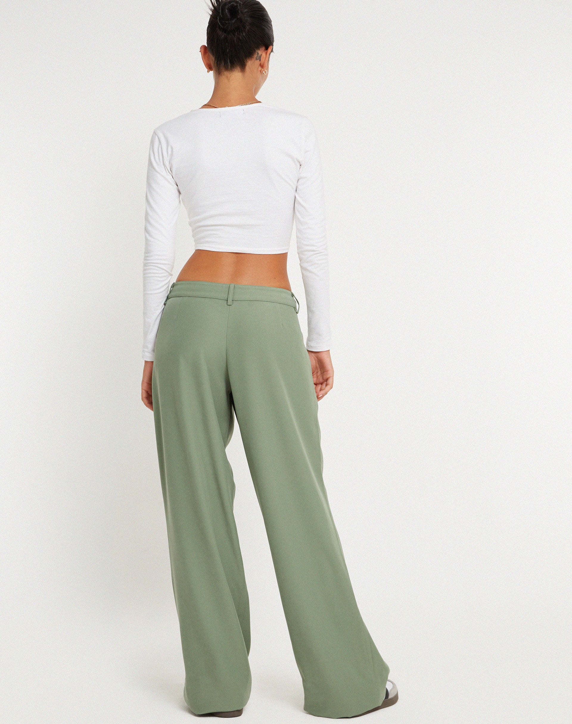 Hondra Wide Leg Trouser in Ashy Green-Nico Sky