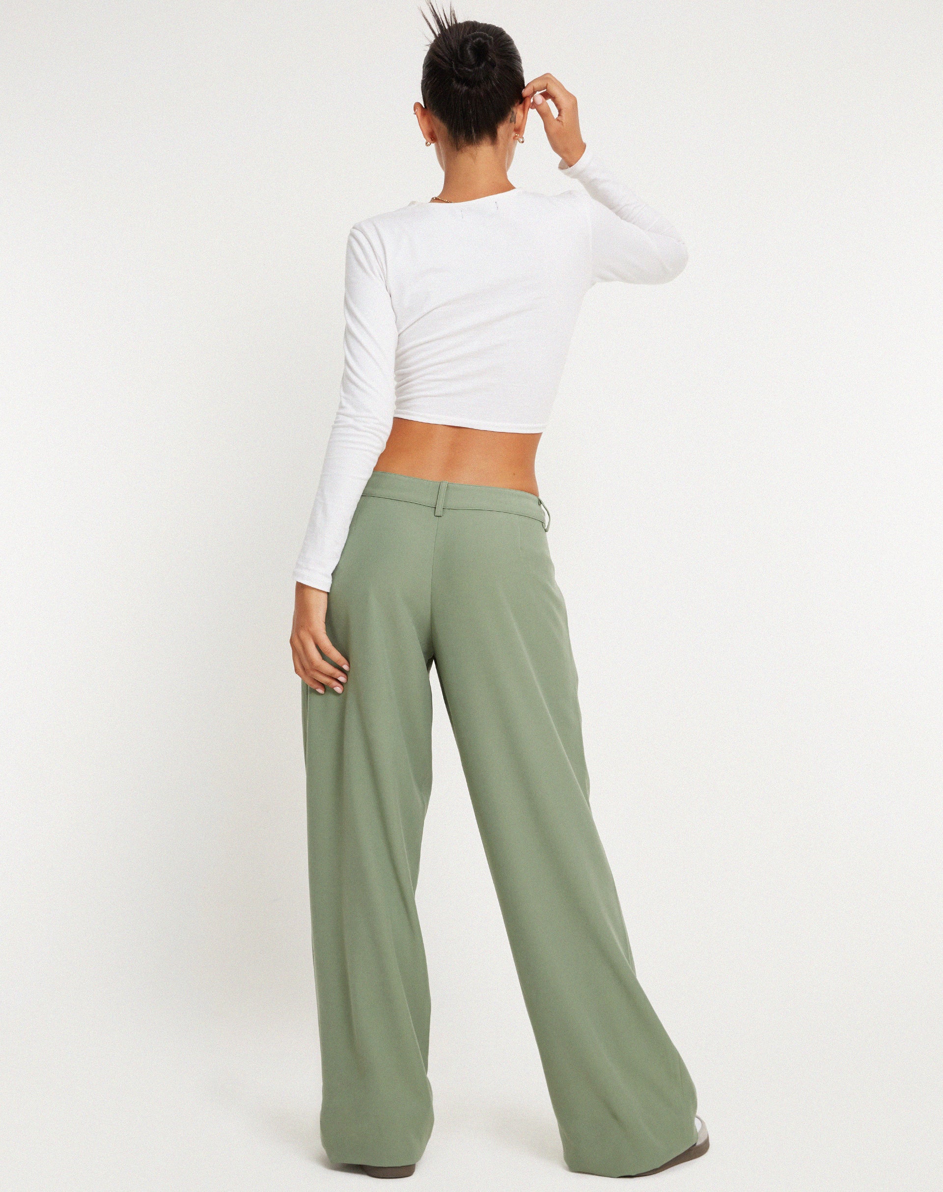 Hondra Wide Leg Trouser in Ashy Green-Nico Sky