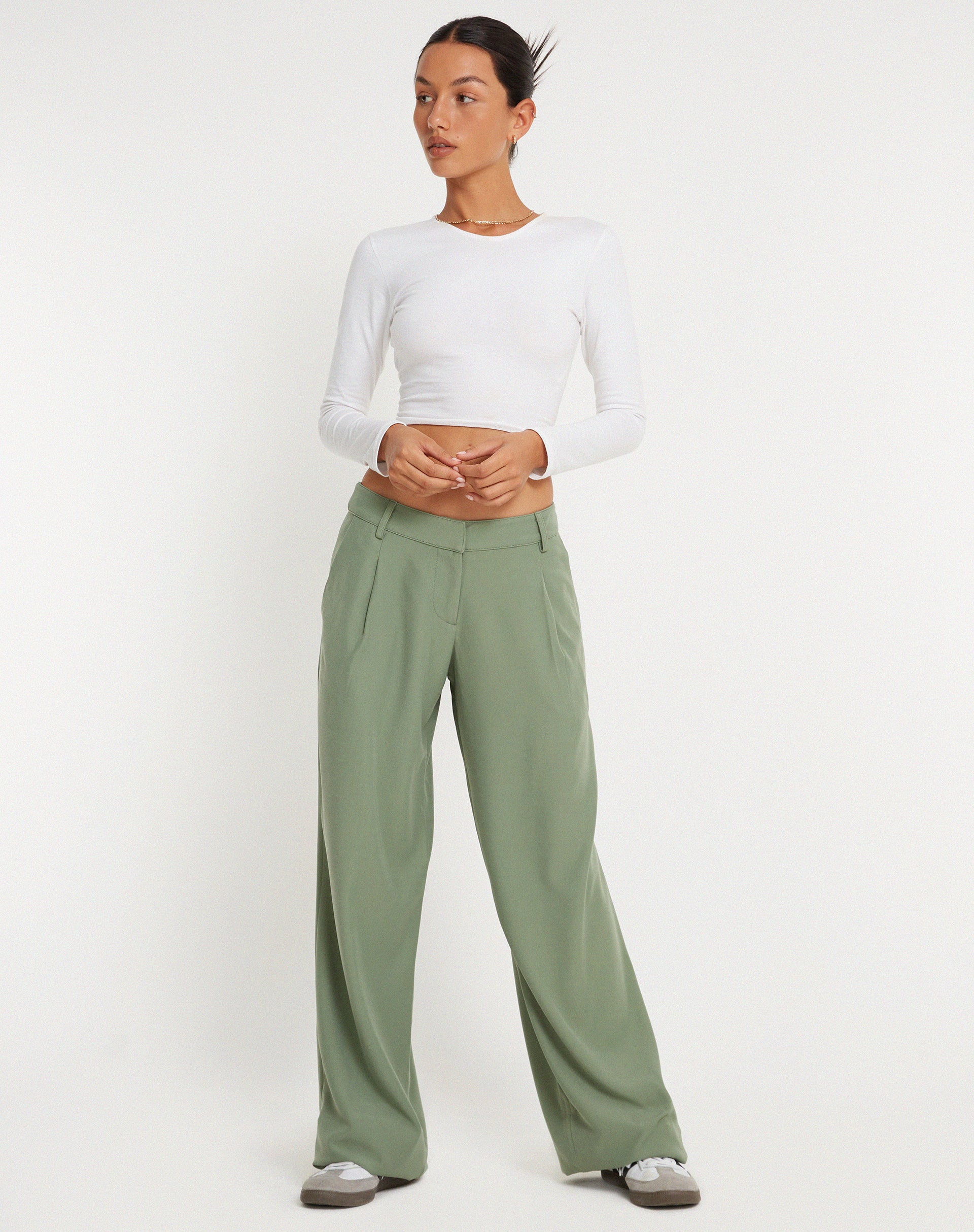 Hondra Wide Leg Trouser in Ashy Green-Nico Sky