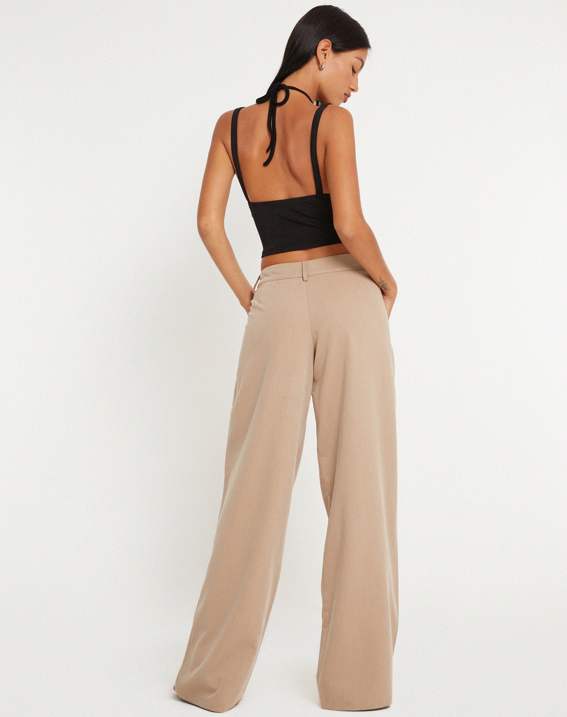 Hondra Wide Leg Trouser in Beige-Nico Sky
