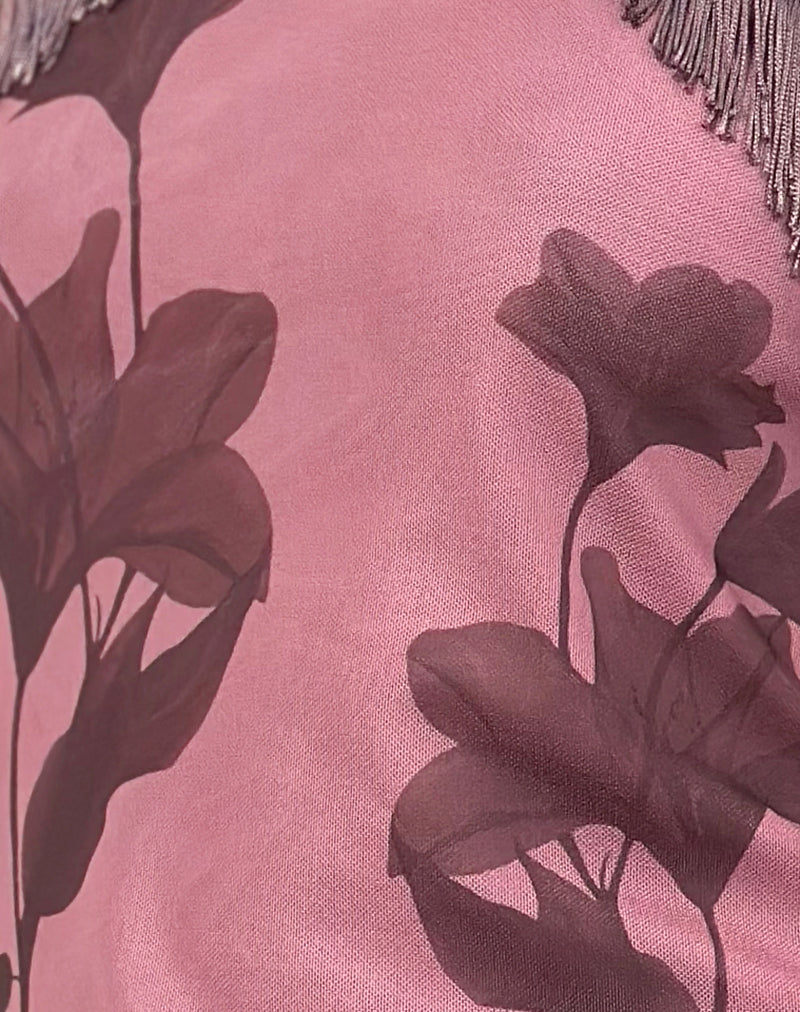 Howard Fringe Top in Tonal Flower Mauve-Nico Sky