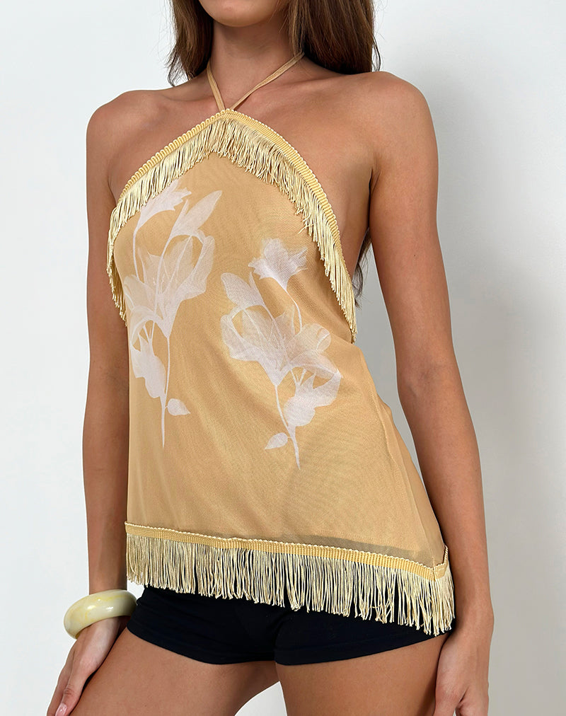 Howard Halter Fringe Top in Flower Yellow White-Nico Sky