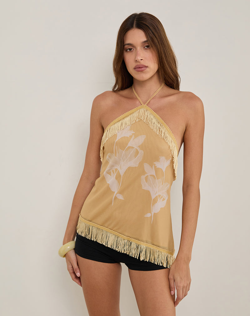 Howard Halter Fringe Top in Flower Yellow White-Nico Sky