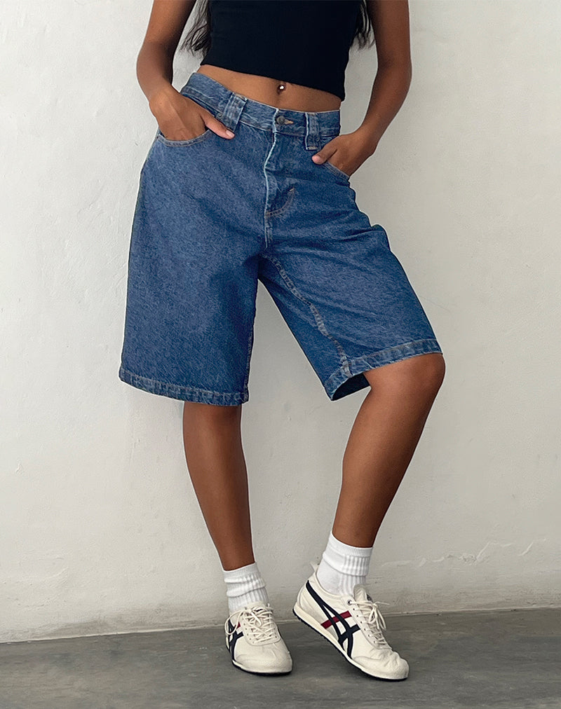 Low Rise Skater Shorts in Core Blue Stone-Nico Sky