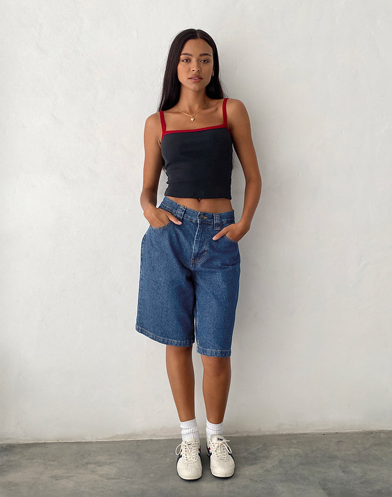 Low Rise Skater Shorts in Core Blue Stone-Nico Sky