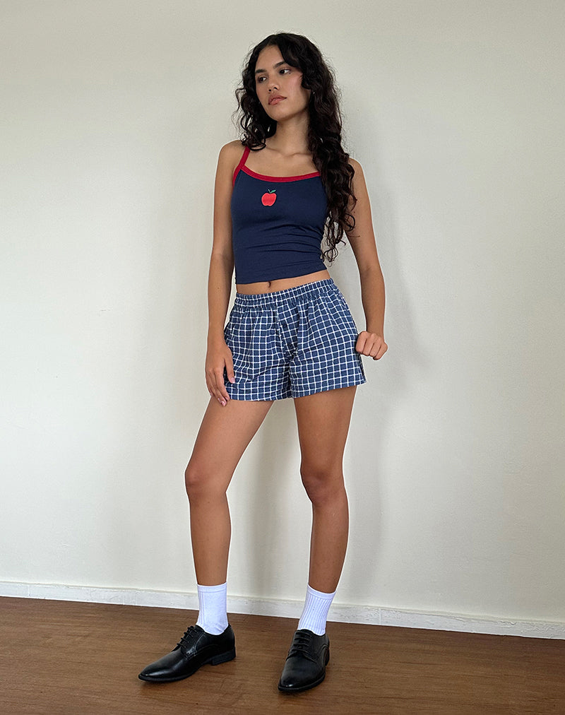 Icah Vest Top in Navy with Red Binding and Apple Motif-Nico Sky