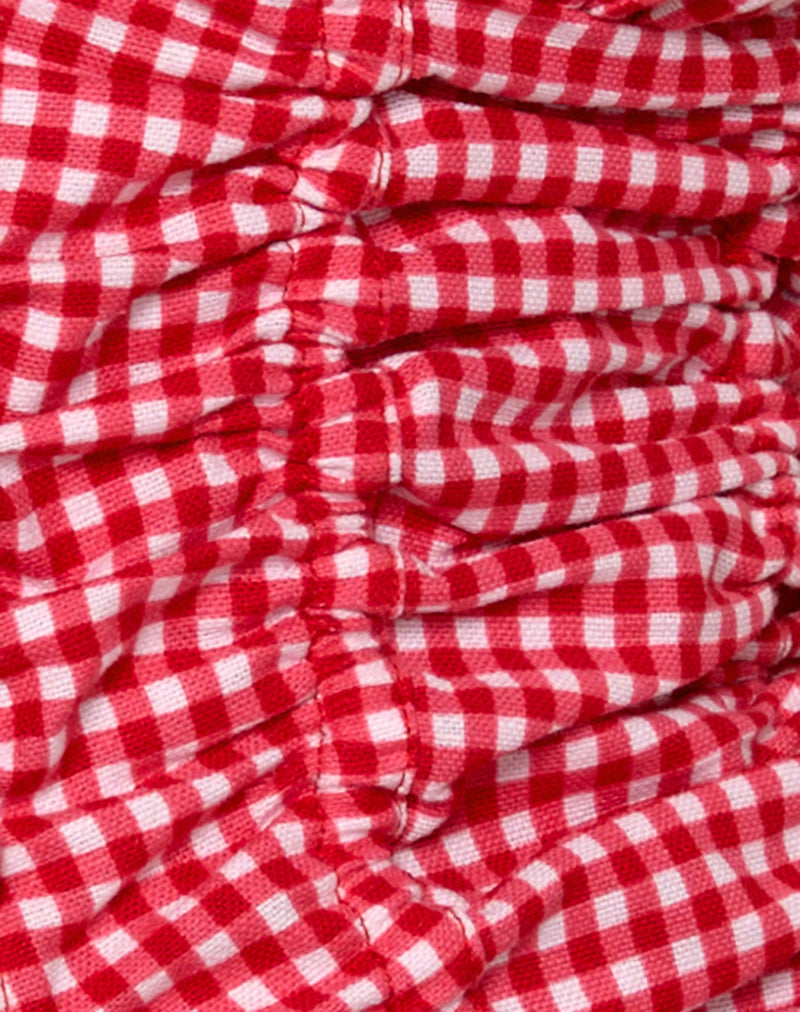 Ilase Ruched Blouse in Red Gingham-Nico Sky