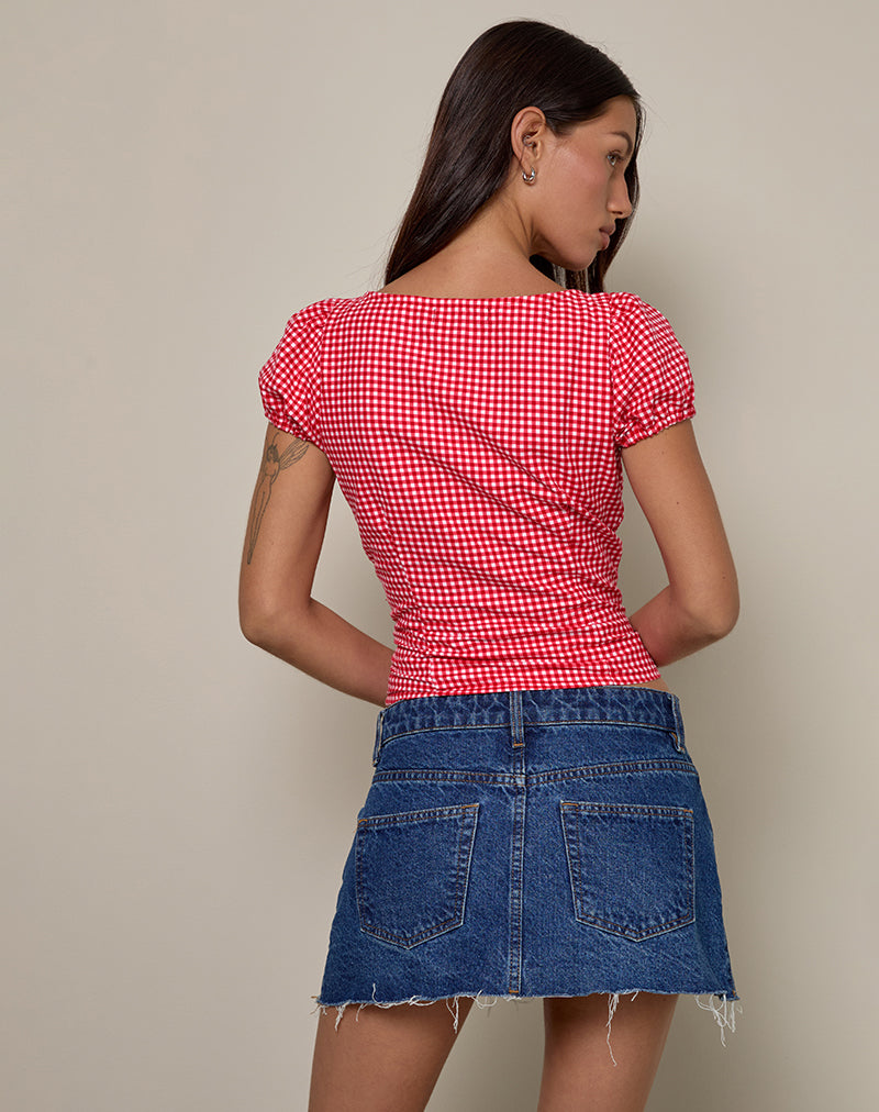 Ilase Ruched Blouse in Red Gingham-Nico Sky