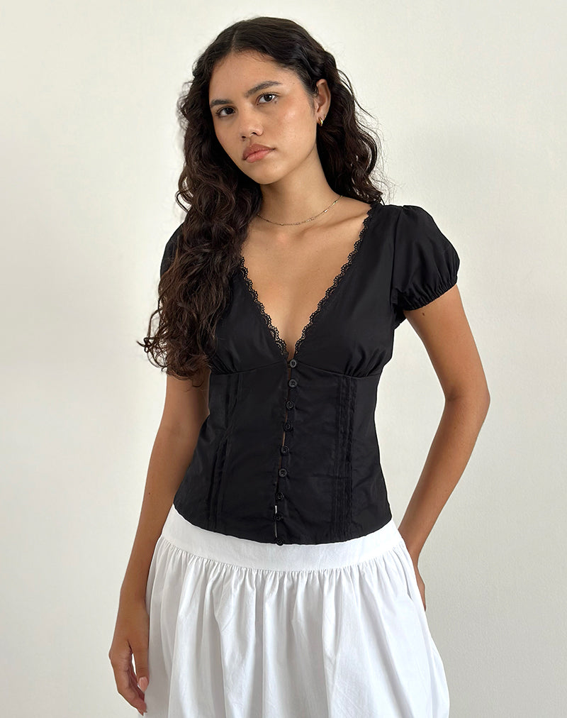 Ilias Corset Top in Poplin Black-Nico Sky