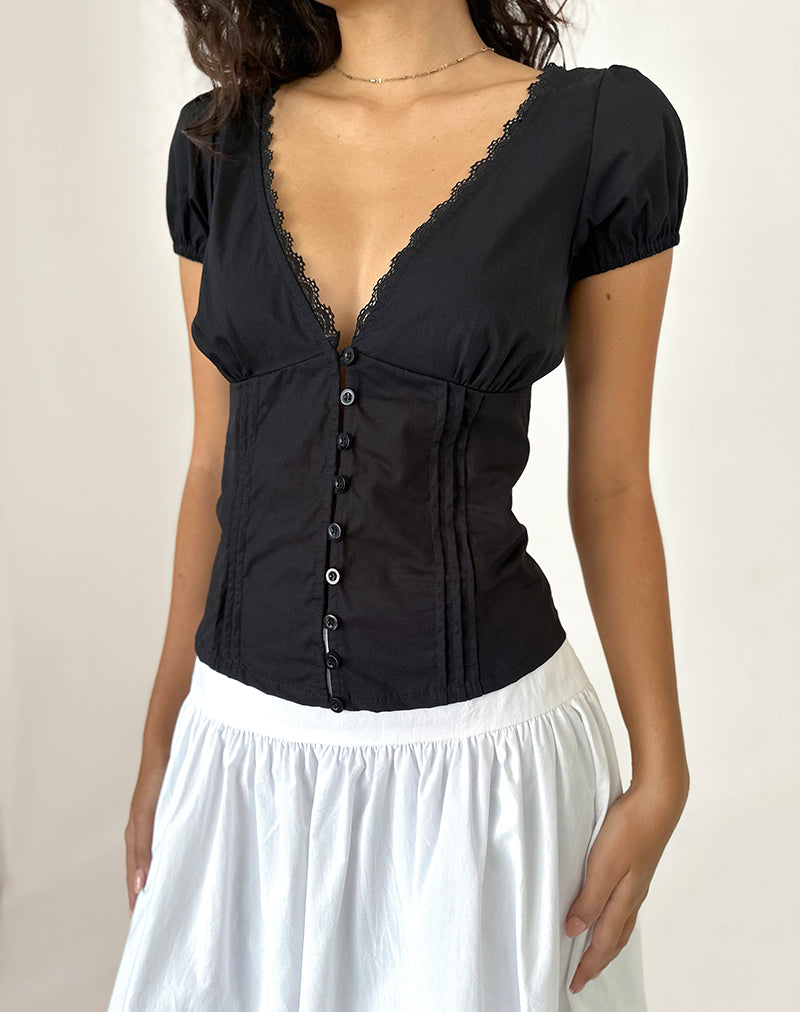 Ilias Corset Top in Poplin Black-Nico Sky