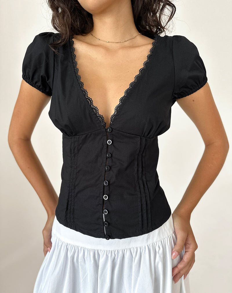 Ilias Corset Top in Poplin Black-Nico Sky