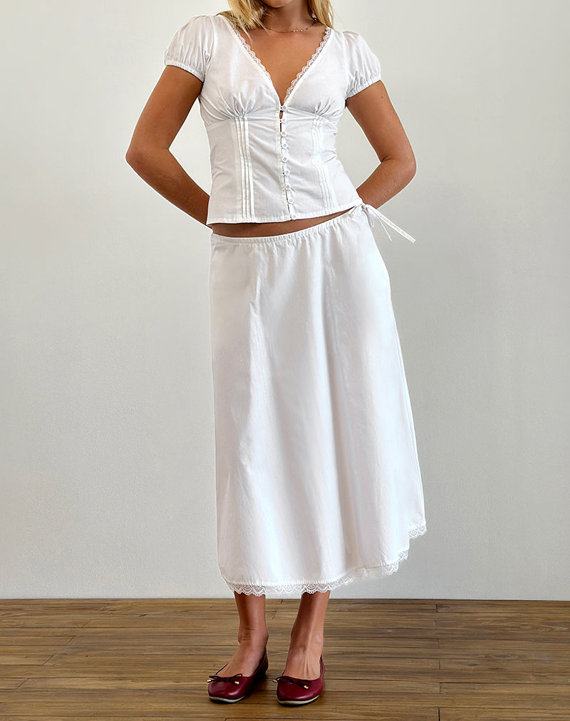 Ilias Corset Top in Poplin White-Nico Sky