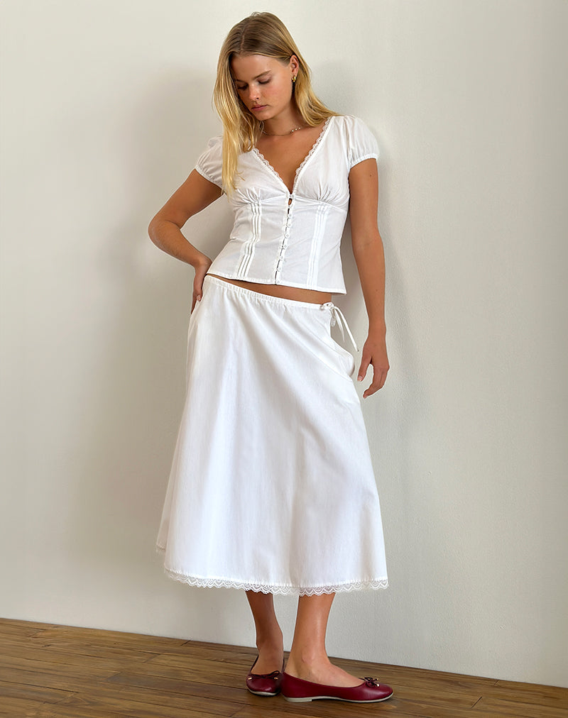 Ilias Corset Top in Poplin White-Nico Sky