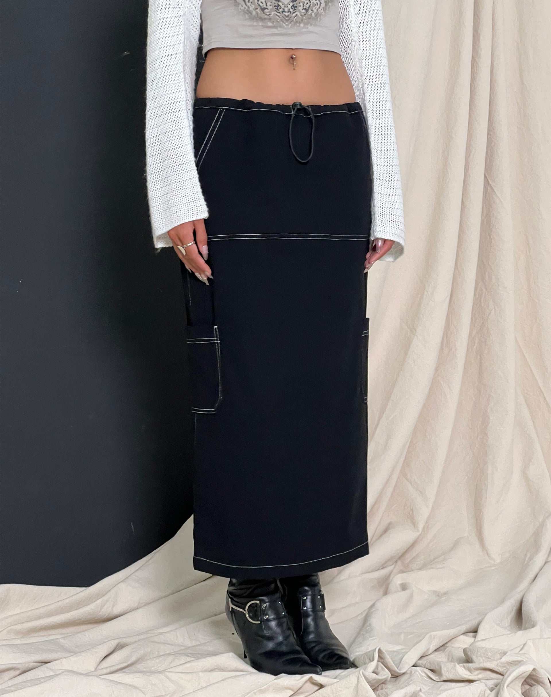 Swari Midi Cargo Skirt in Black-Nico Sky
