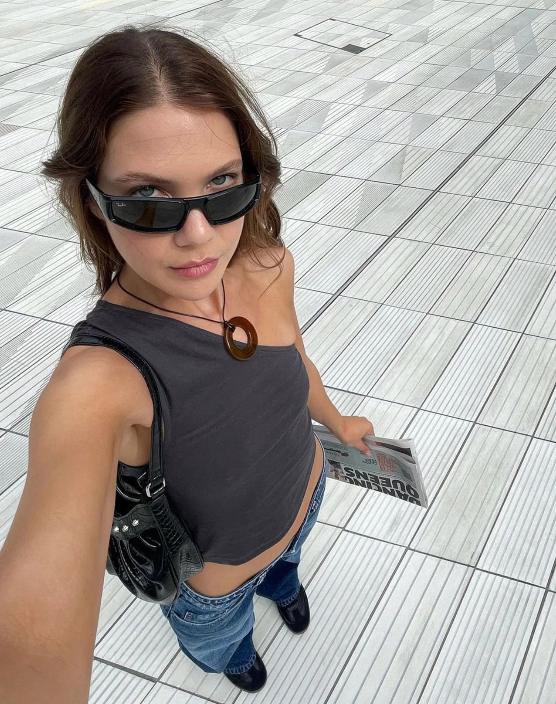 MOTEL X JACQUIE Bay One Shoulder Top in Ocean Storm-Nico Sky