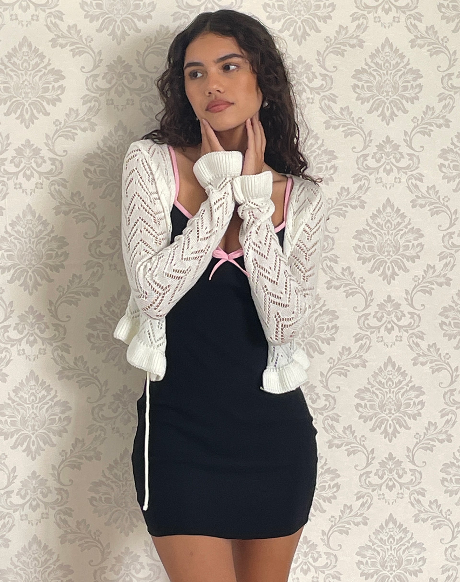 Vella Cardi in Knitted Ivory-Nico Sky