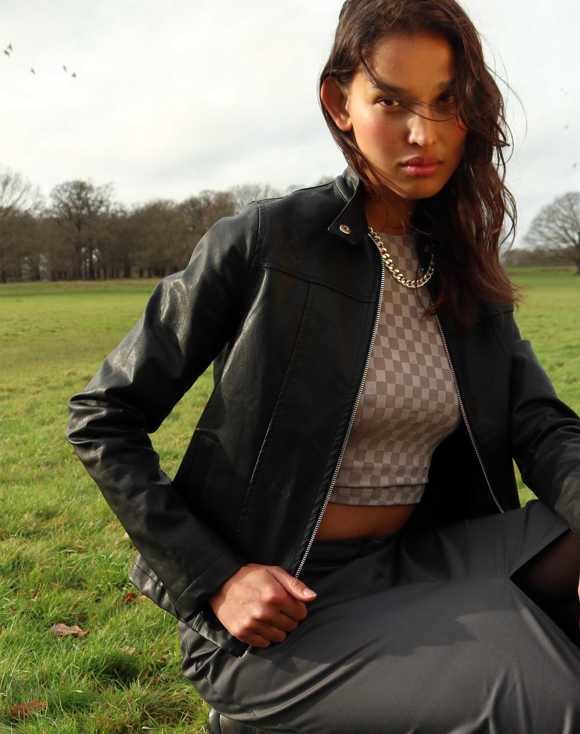 MOTEL X OLIVIA NEILL Olivia Jacket in PU Black-Nico Sky