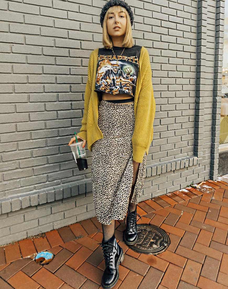 Saika Midi Skirt in Rar Leopard Brown-Nico Sky