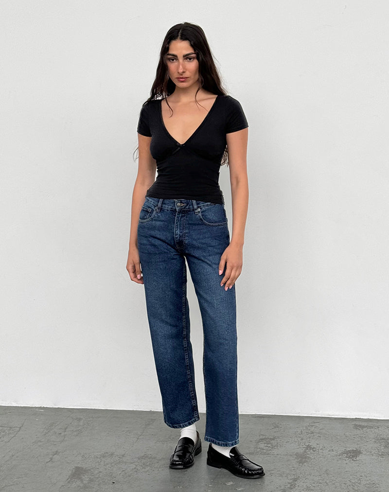 Mid Rise Awkward Parallel Jeans in Mid Blue Used-Nico Sky