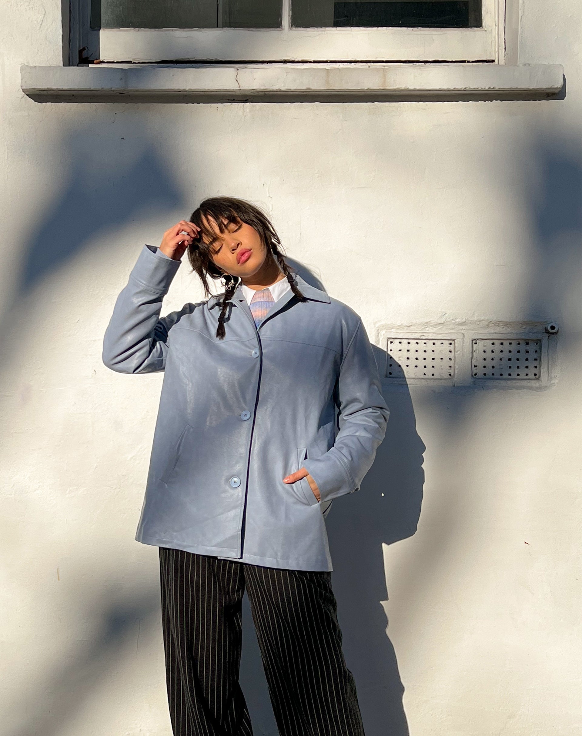 Walta Jacket in PU Powder Blue-Nico Sky