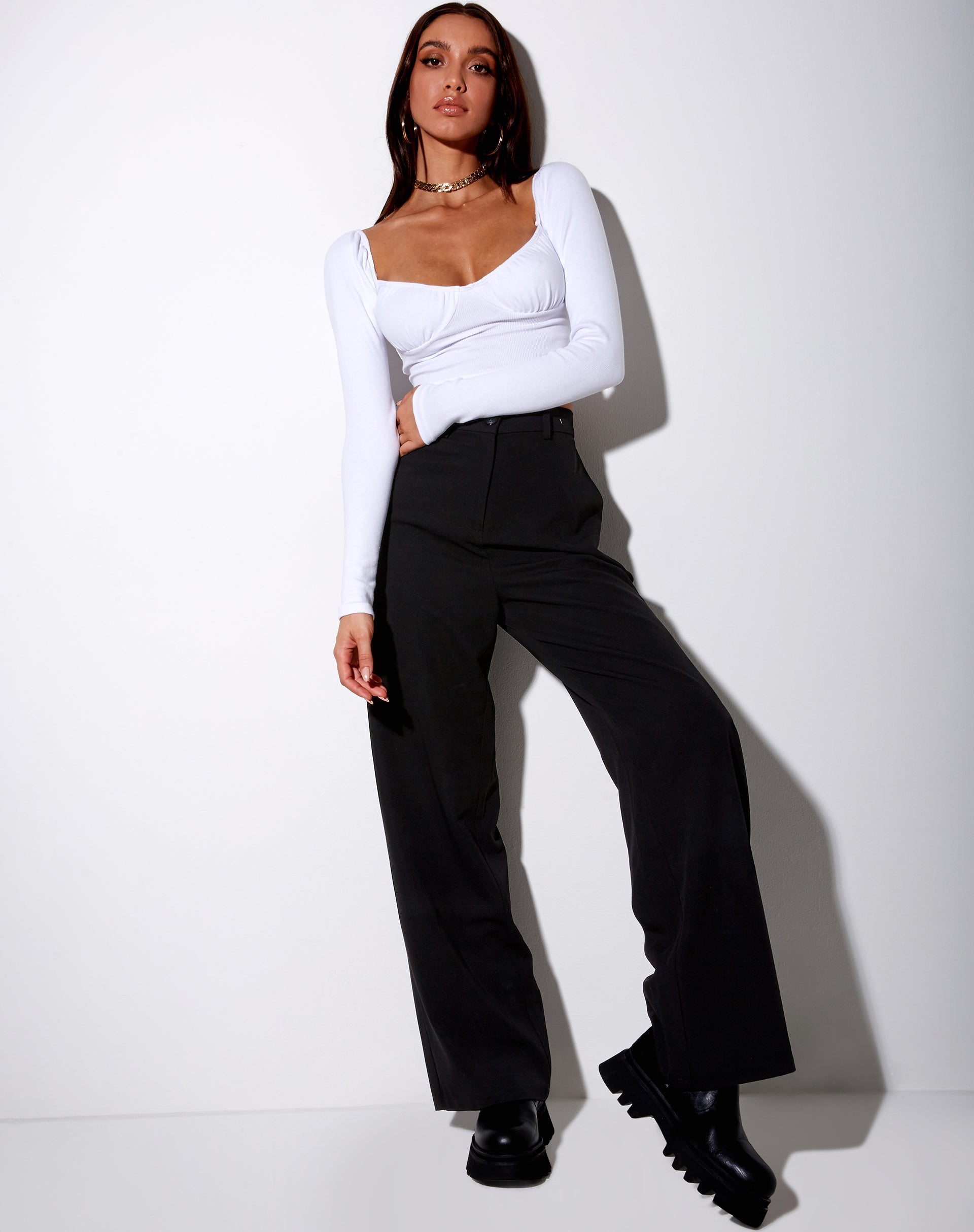 Inalo Crop Top in Rib White-Nico Sky