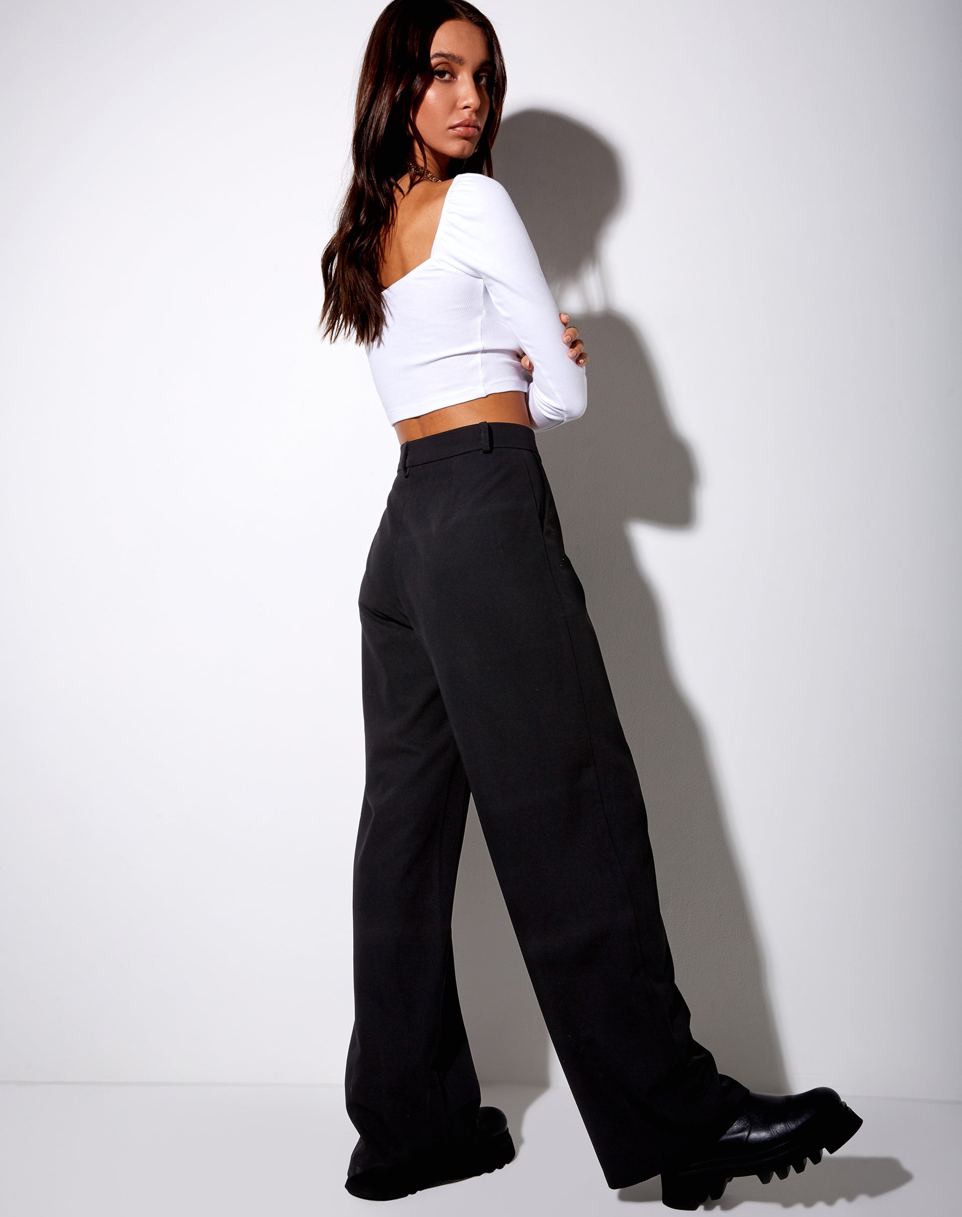 Inalo Crop Top in Rib White-Nico Sky
