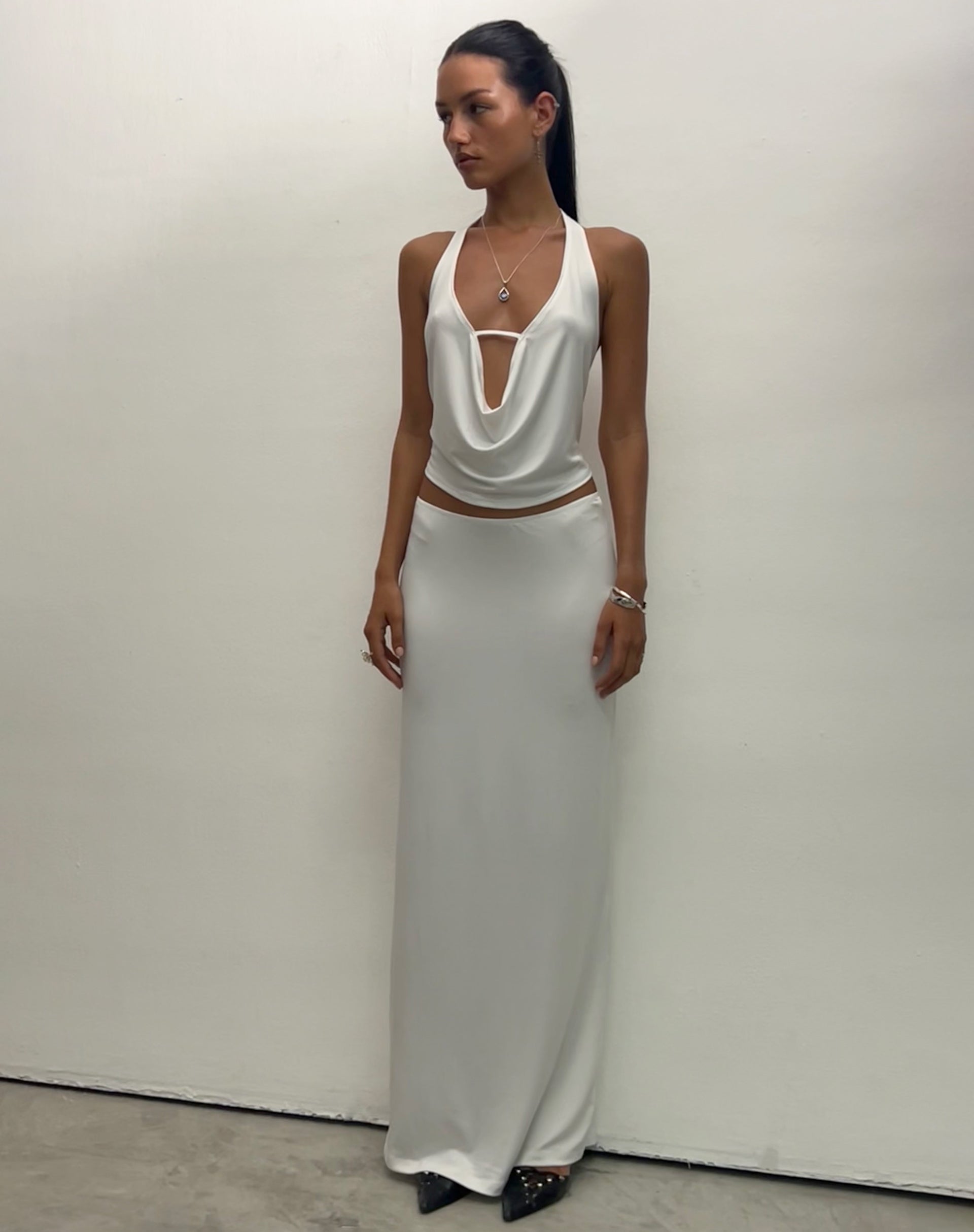 Rim Jersey Maxi Skirt in Ivory-Nico Sky
