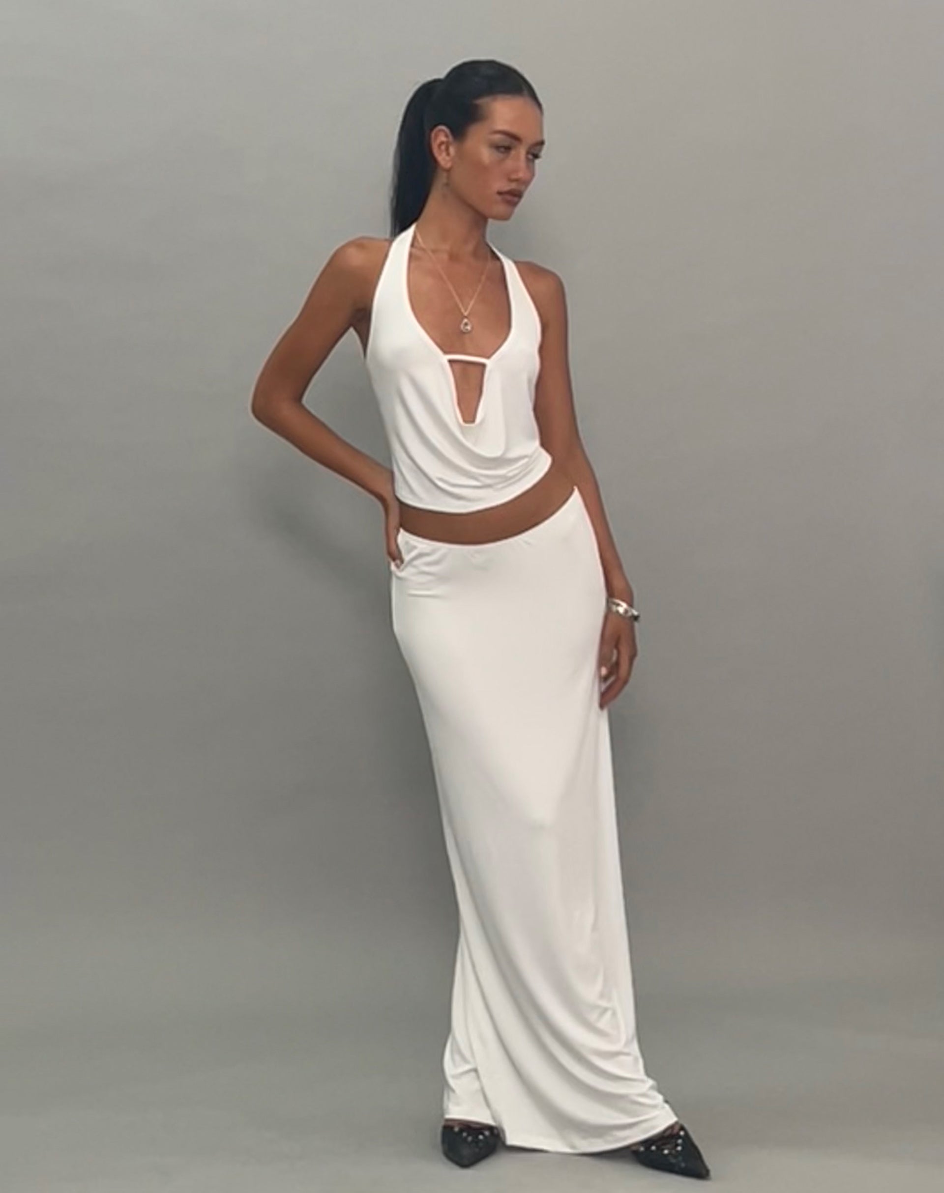 Rim Jersey Maxi Skirt in Ivory-Nico Sky