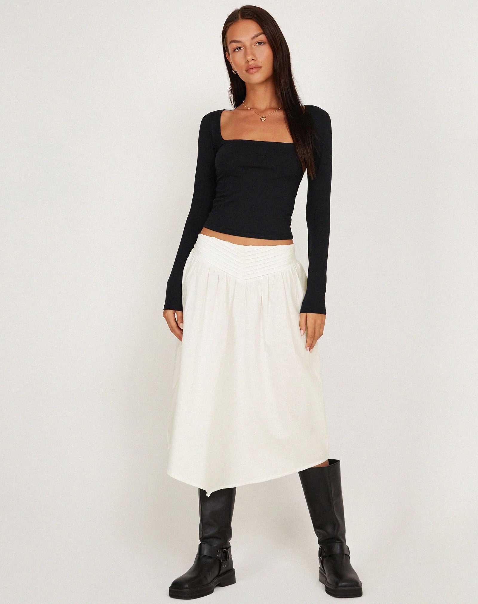 India Midi Skirt in White-Nico Sky
