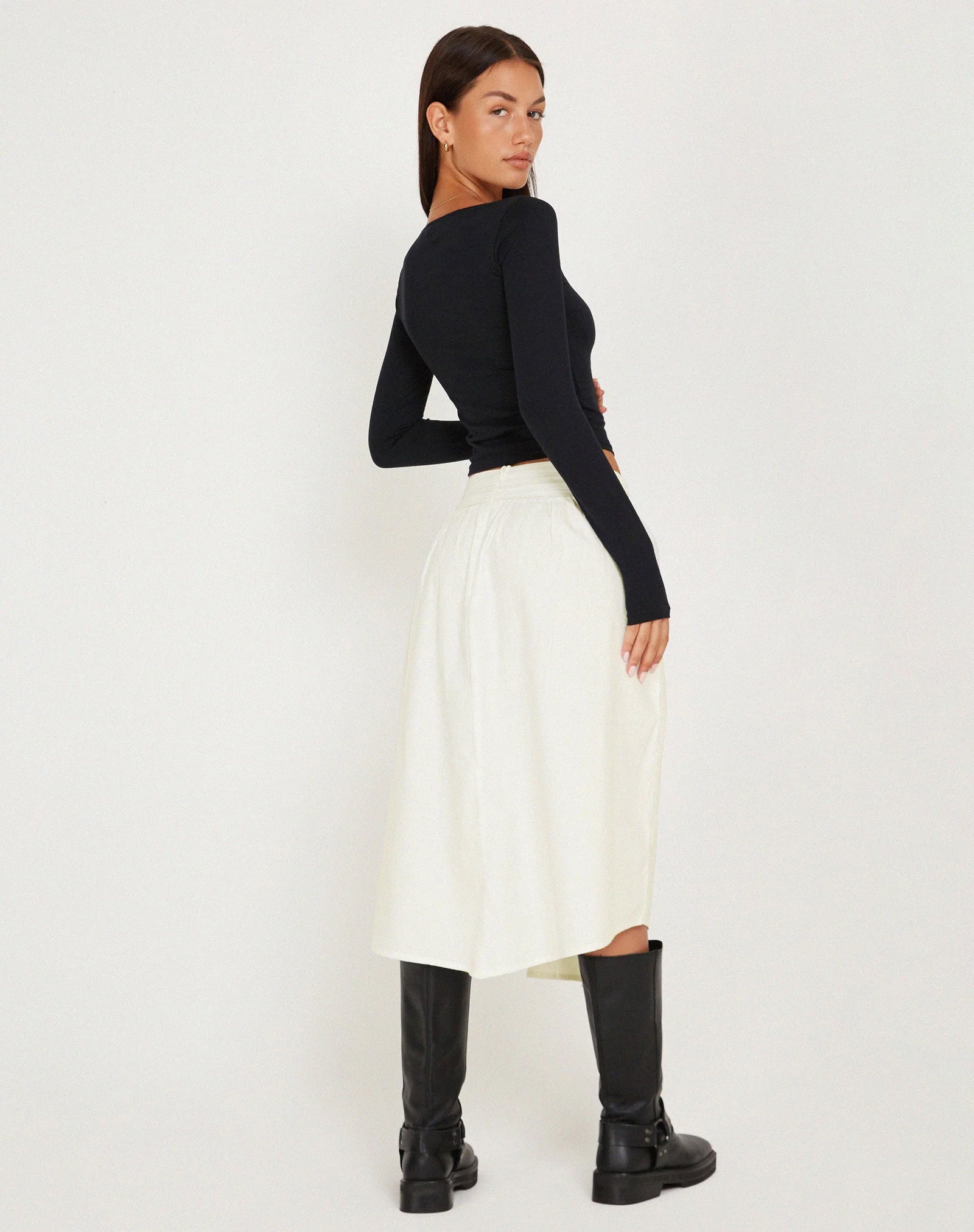 India Midi Skirt in White-Nico Sky