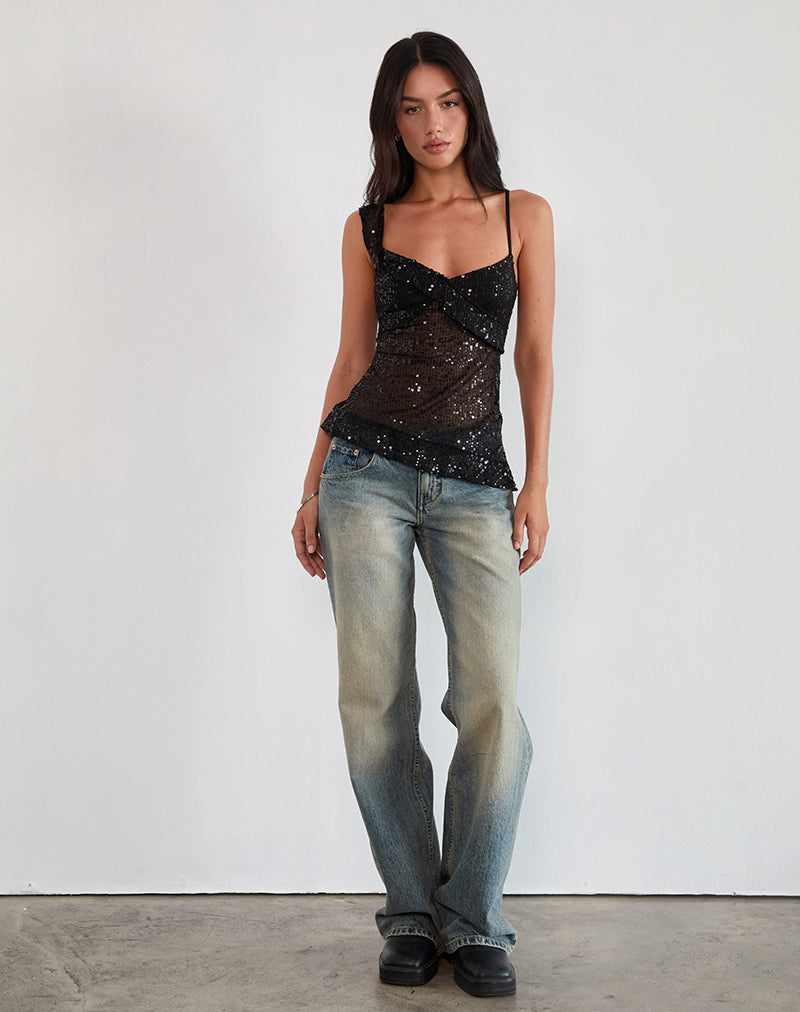 Iranila Asymmetric Top in Gauzy Sequin Black-Nico Sky