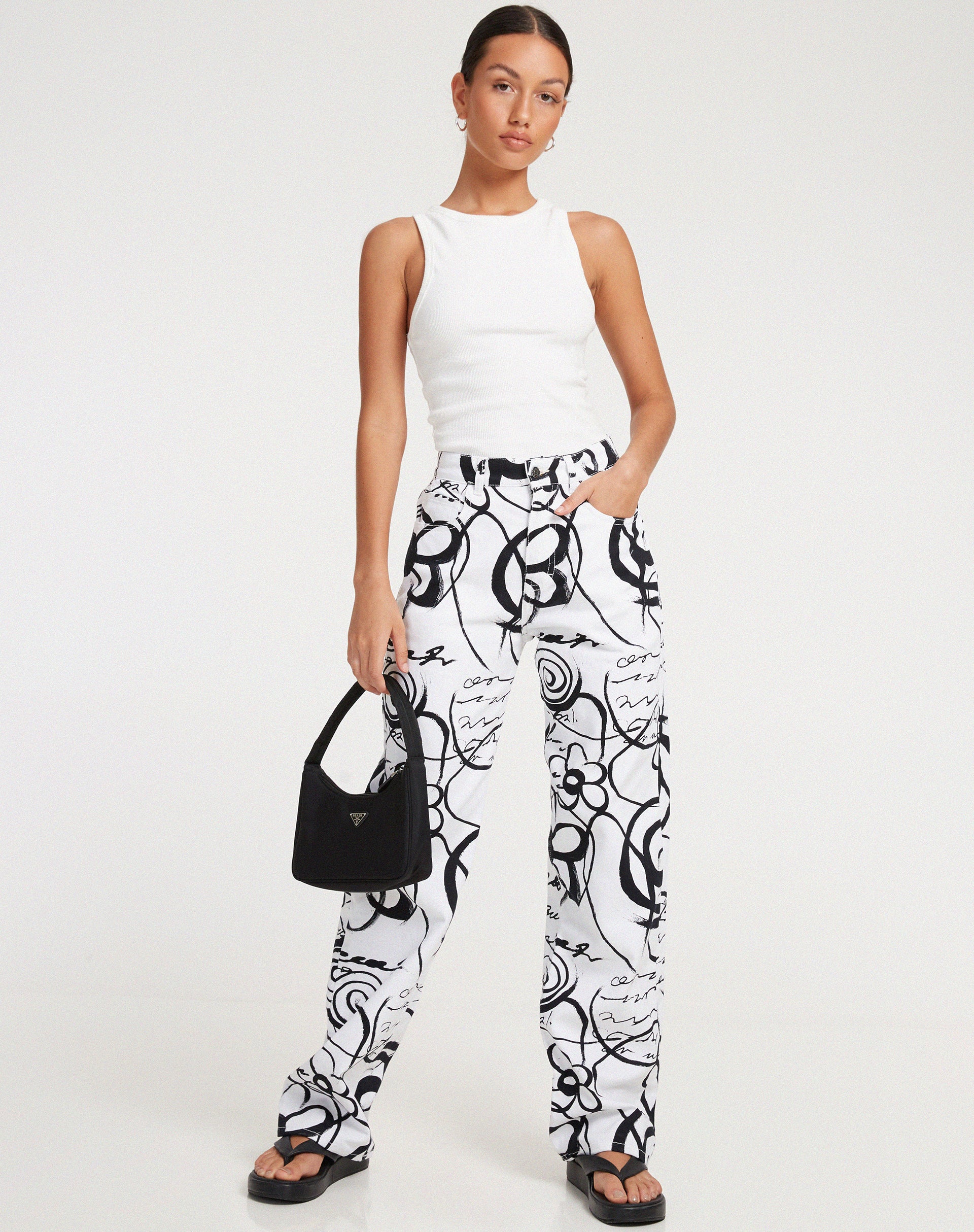 Parallel Jeans in Mono Doodle Black and White-Nico Sky