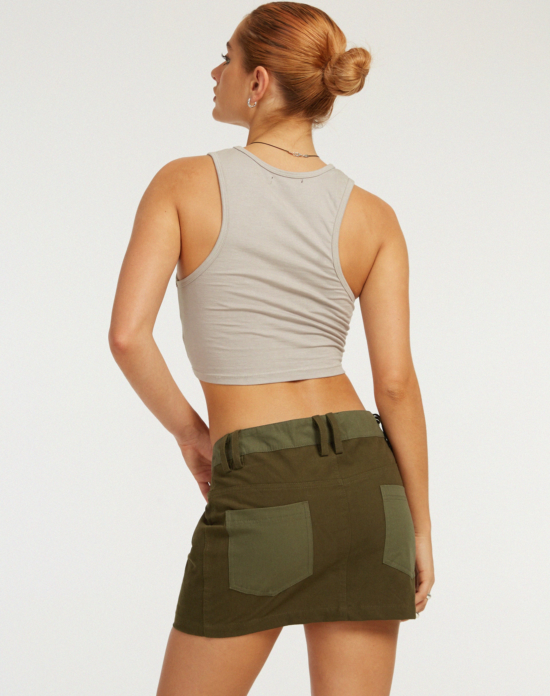 Ivette Mini Skirt in Dark Olive Khaki-Nico Sky