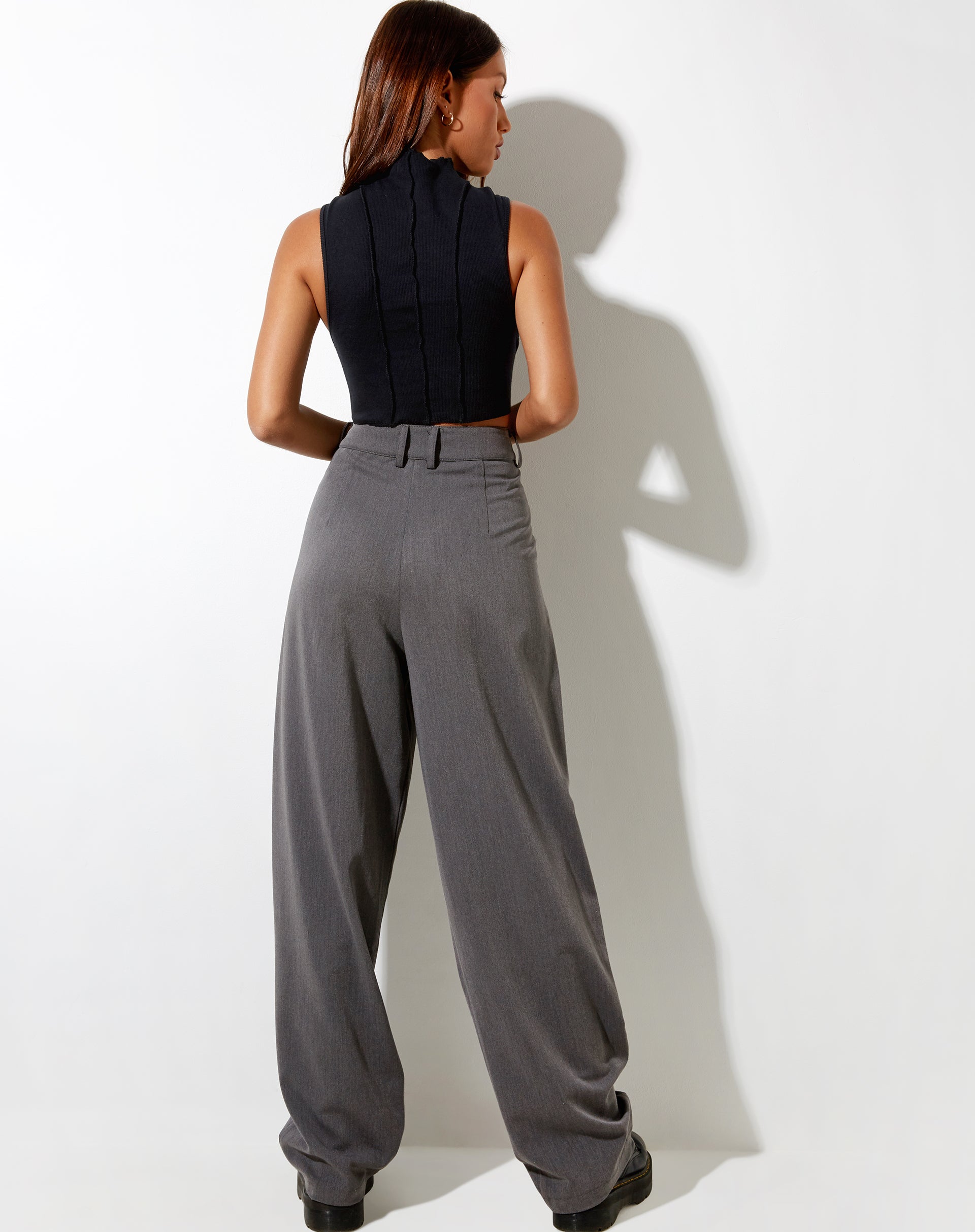 Ivy Vest Top in Rib Black with Black Stitching-Nico Sky