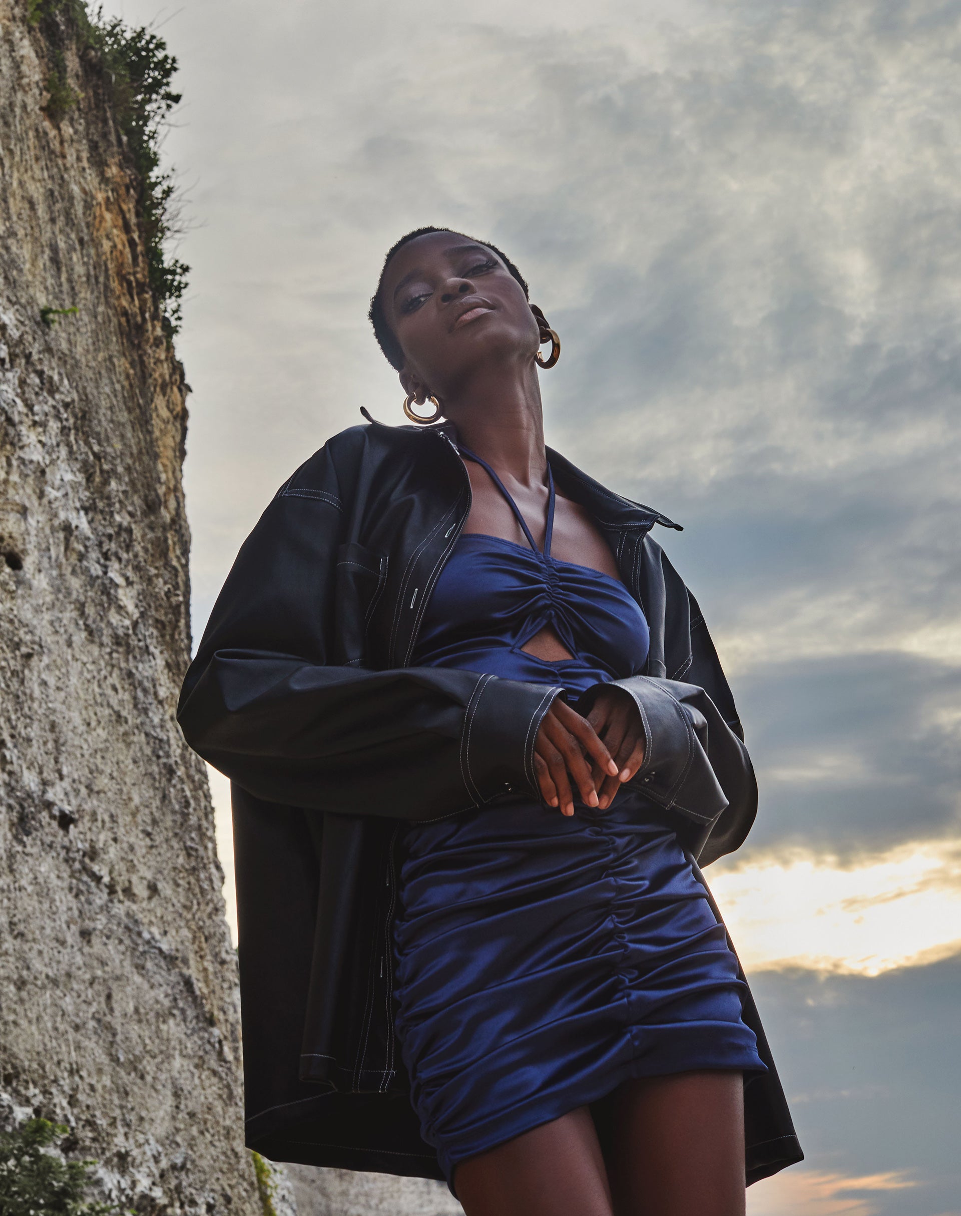 Amilia Mini Dress in Satin Spandex Inky Blue-Nico Sky