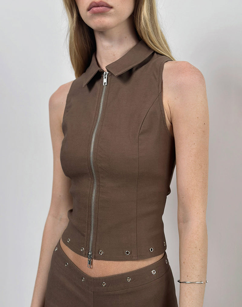 Janae Studded Vest in Tailoring Brown-Nico Sky