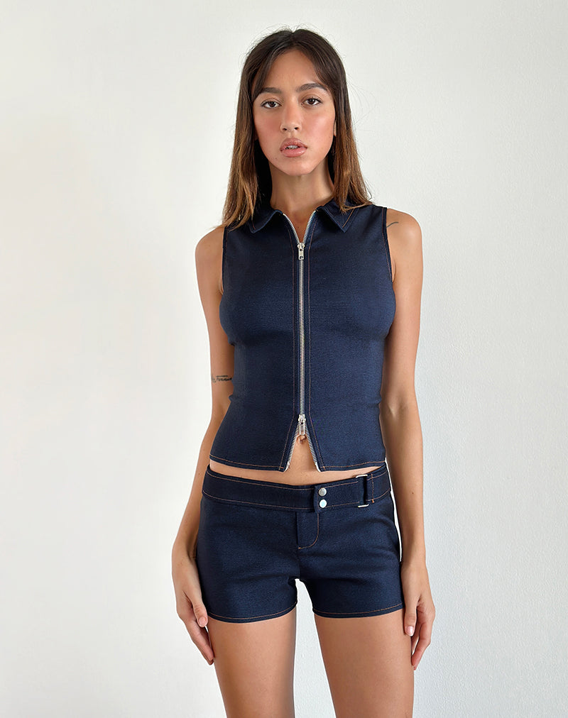 Jarli Hot Pants in Chambray Denim-Nico Sky