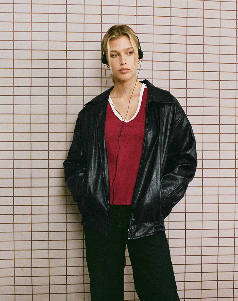 Cavita Jacket in PU Black-Nico Sky