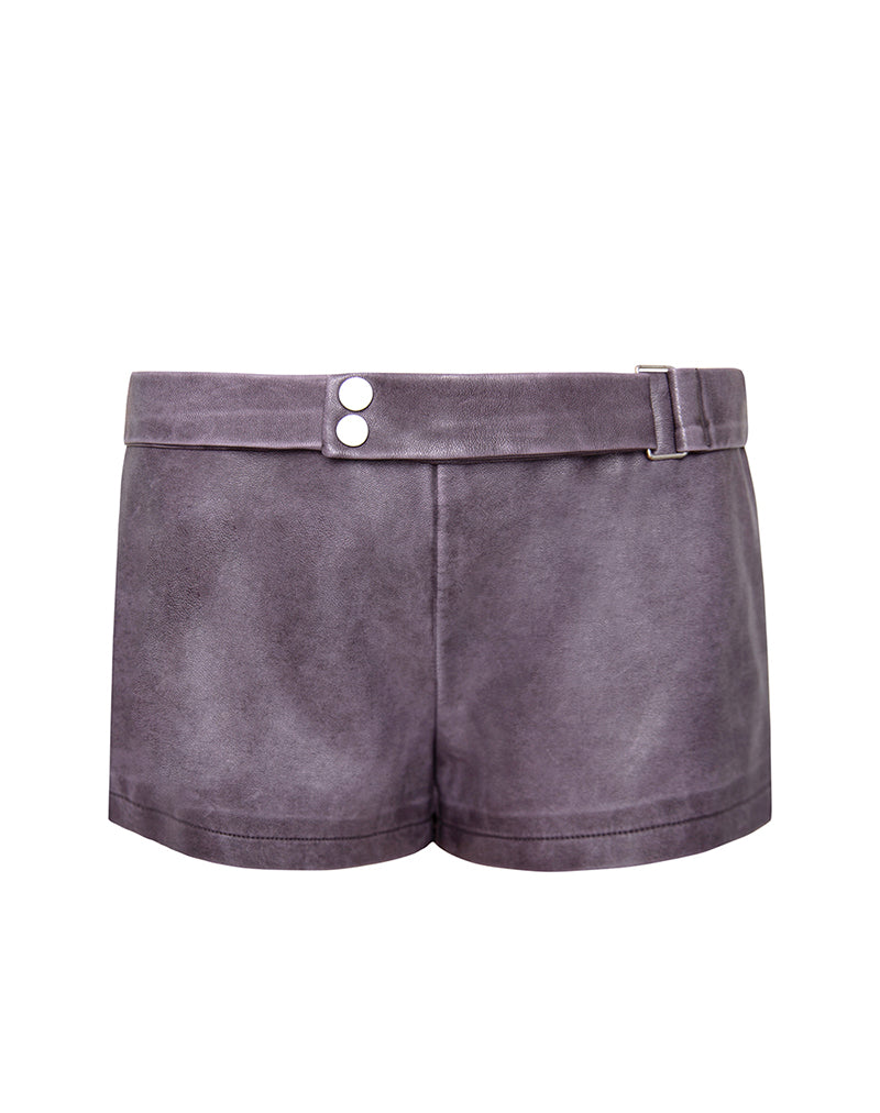 Jarli Hot Pants in Distressed PU Washed Plum-Nico Sky
