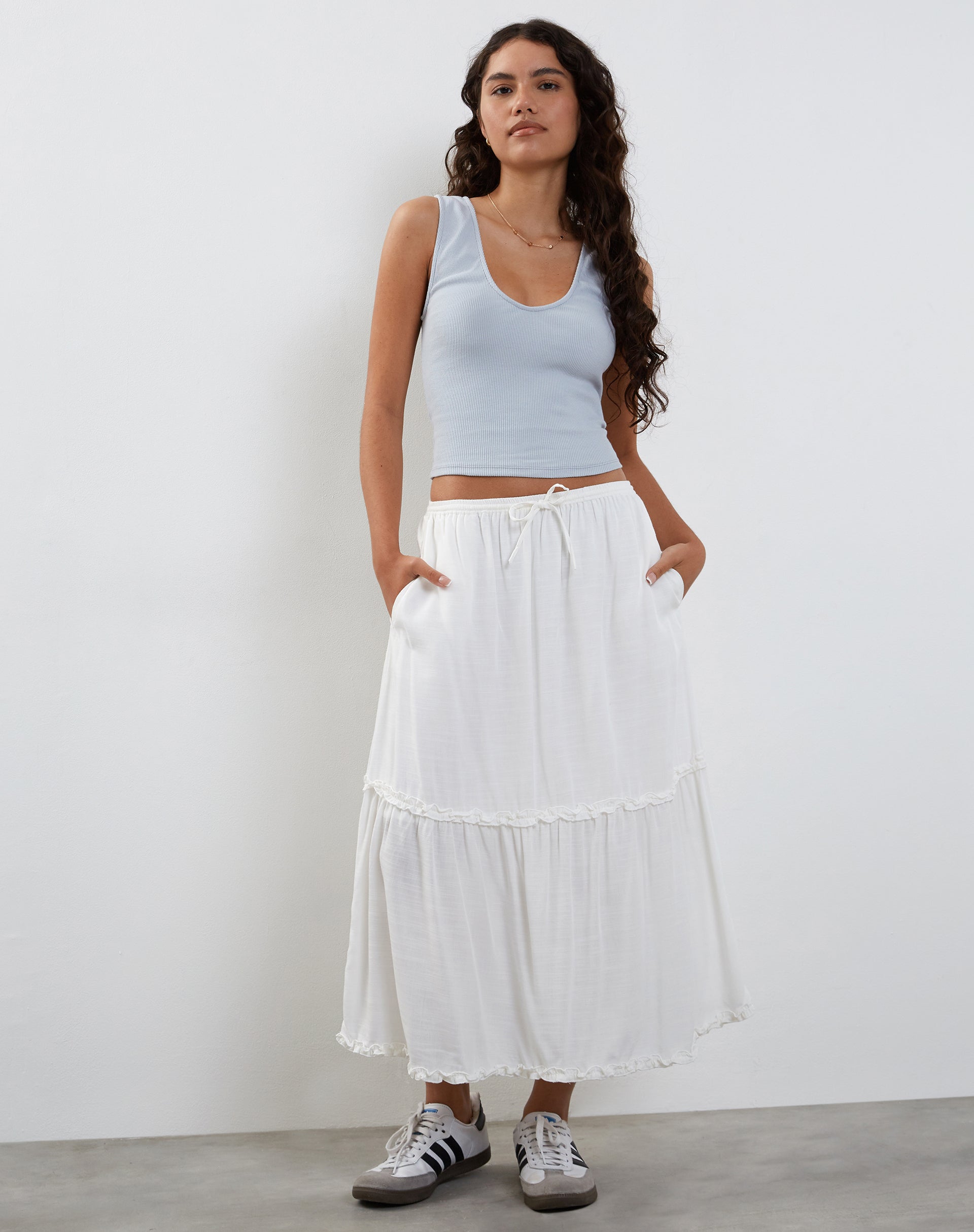 Jastio Ribbed Vest Top in Blue Grey-Nico Sky