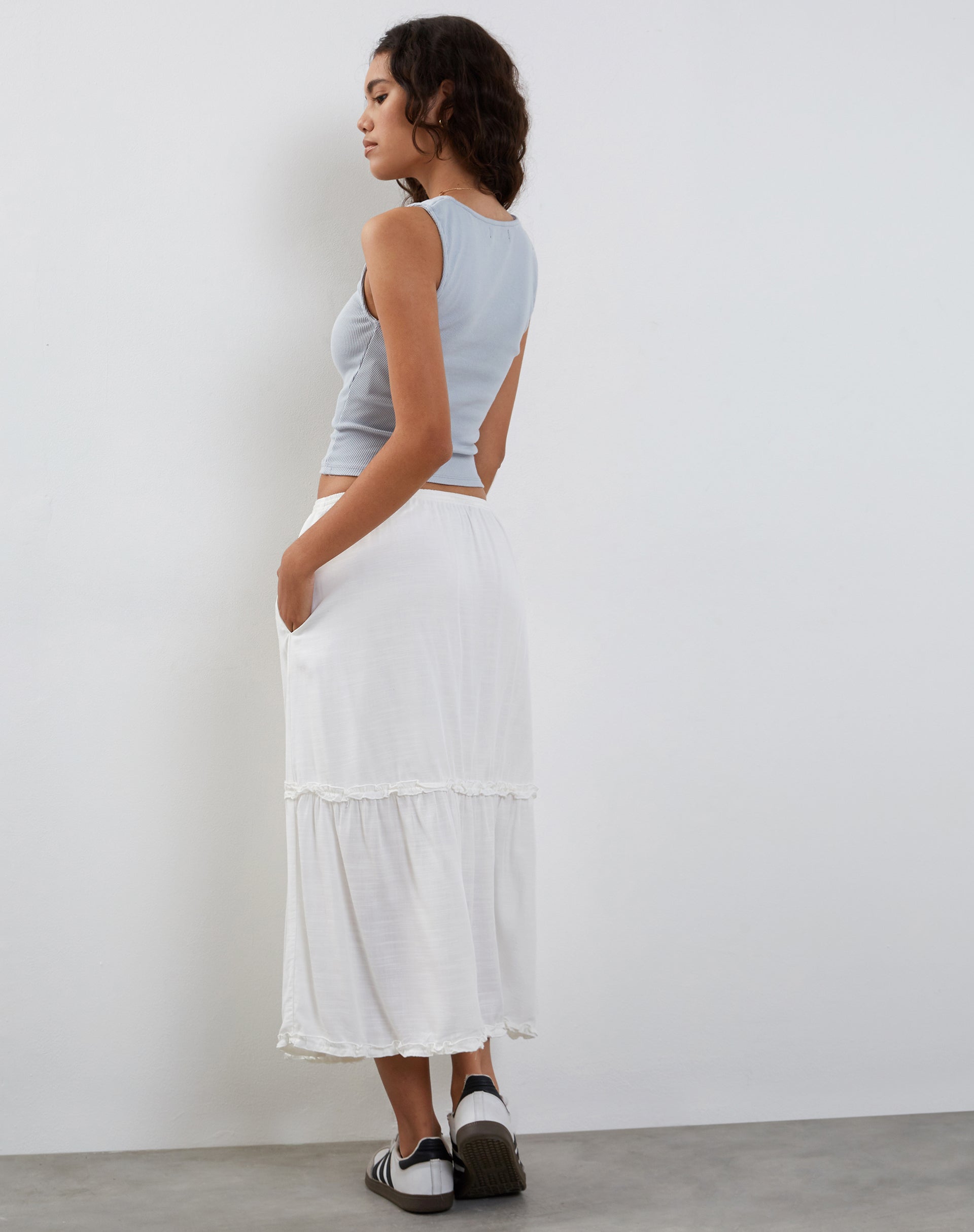 Jastio Ribbed Vest Top in Blue Grey-Nico Sky